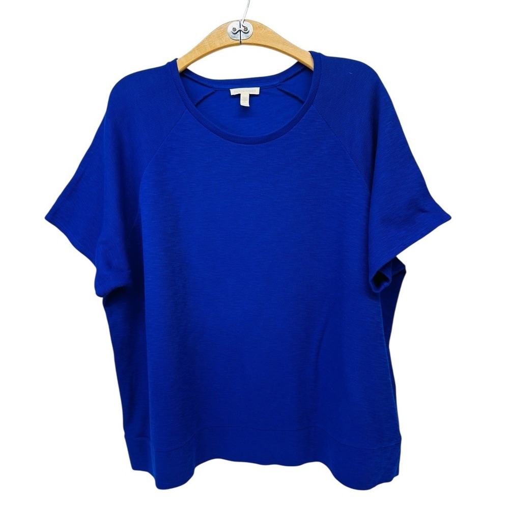 Eileen Fisher 100% Organic Cotton Raglan Short Sleeve Sweater Royal Purple Sz XL